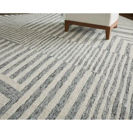 Gray And Ivory Wool Geometric Hand Tufted Area Rug Photo 5
