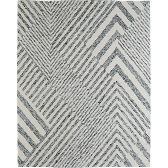 Gray And Ivory Wool Geometric Hand Tufted Area Rug Photo 7