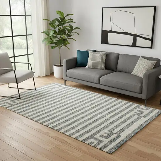 Gray And Ivory Wool Geometric Hand Tufted Area Rug Photo 1