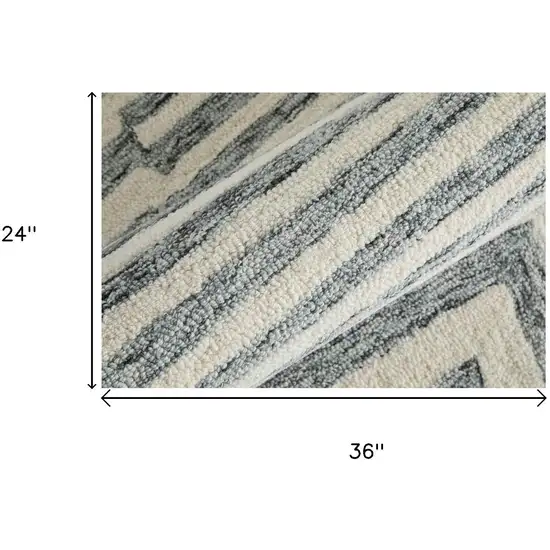 Gray And Ivory Wool Geometric Hand Tufted Area Rug Photo 9