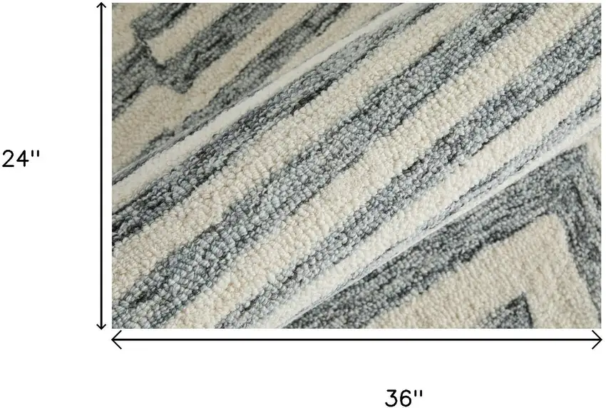 Gray And Ivory Wool Geometric Hand Tufted Area Rug Photo 9