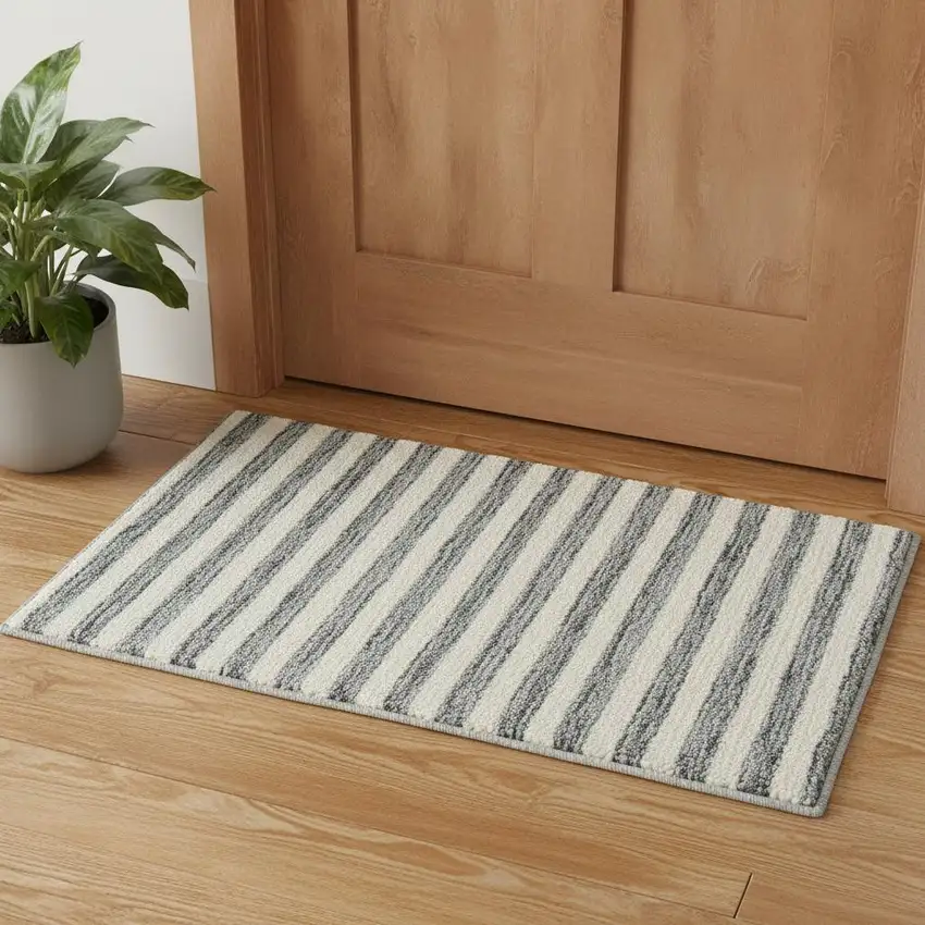 Gray And Ivory Wool Geometric Hand Tufted Area Rug Photo 1