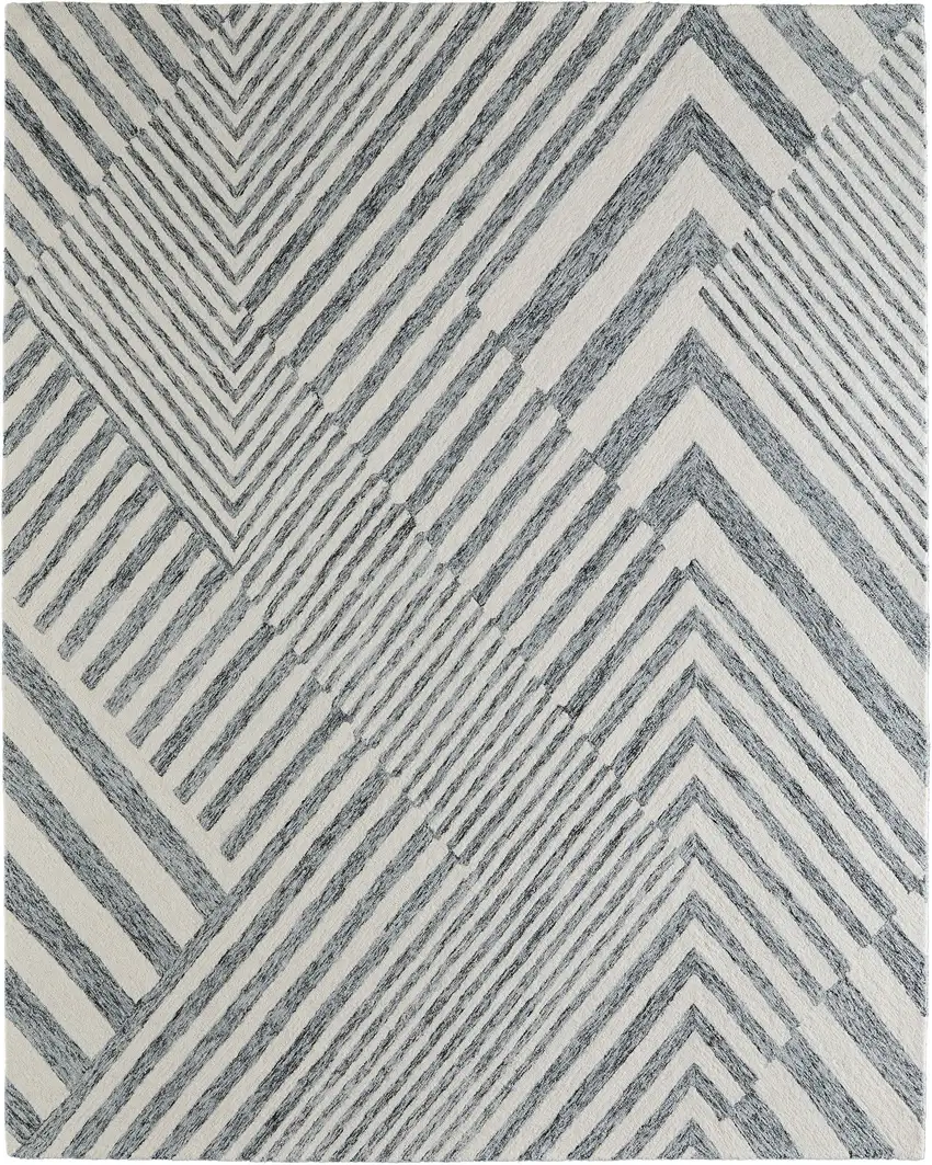 Gray And Ivory Wool Geometric Hand Tufted Area Rug Photo 7