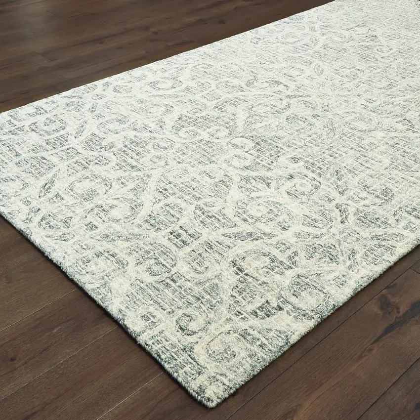 Gray And Ivory Wool Geometric Hand Tufted Area Rug Photo 6