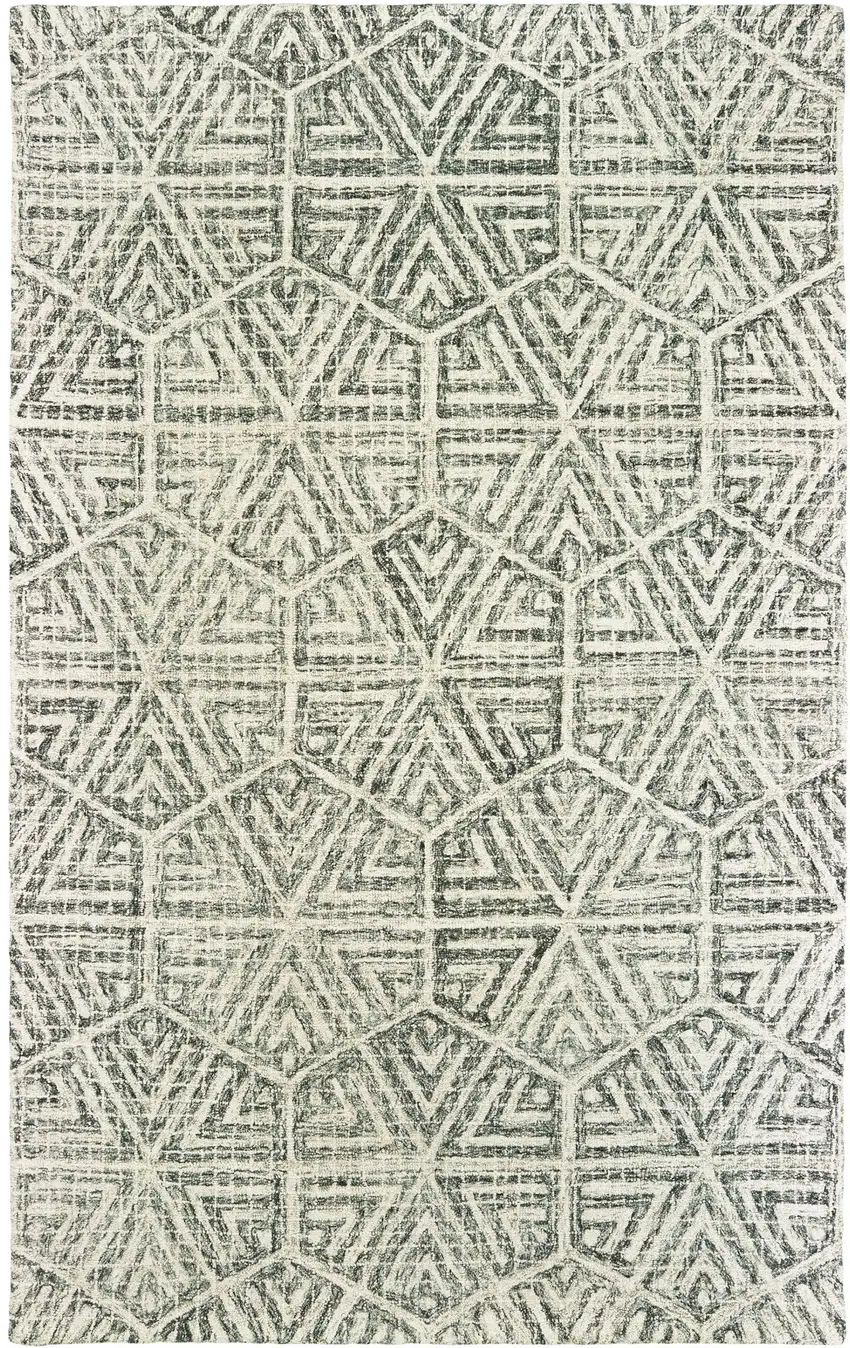 Gray And Ivory Wool Geometric Hand Tufted Area Rug Photo 2