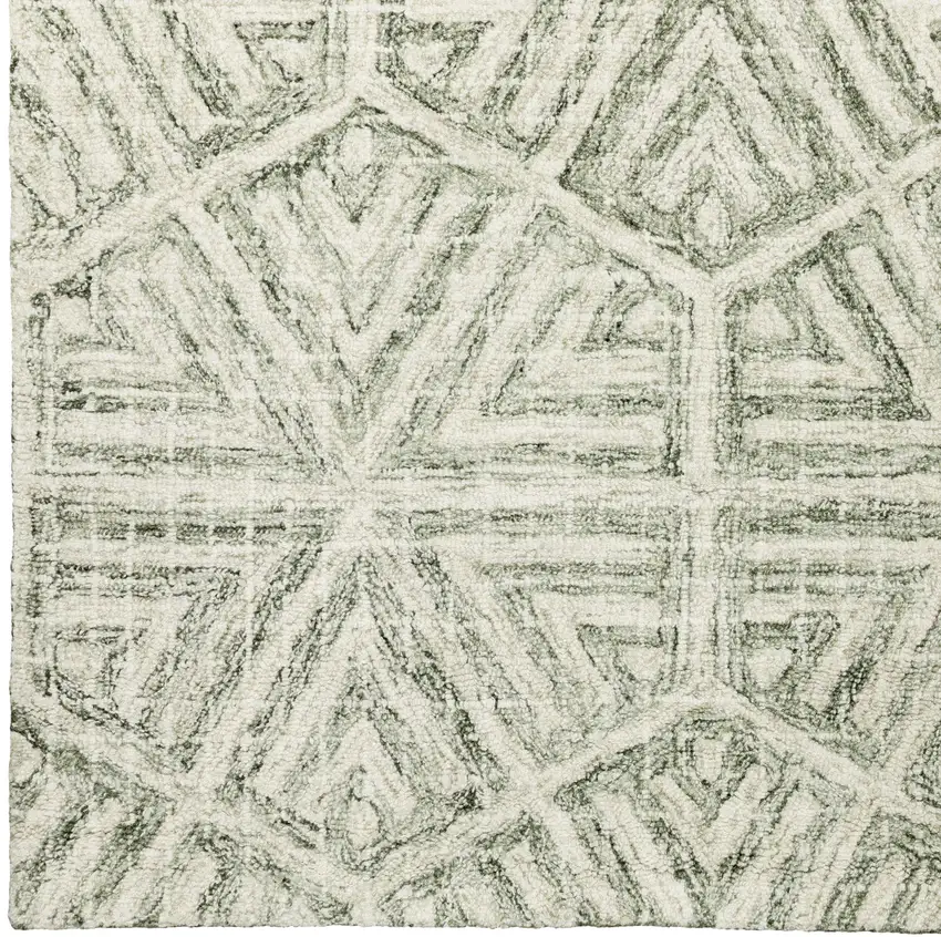 Gray And Ivory Wool Geometric Hand Tufted Area Rug Photo 4