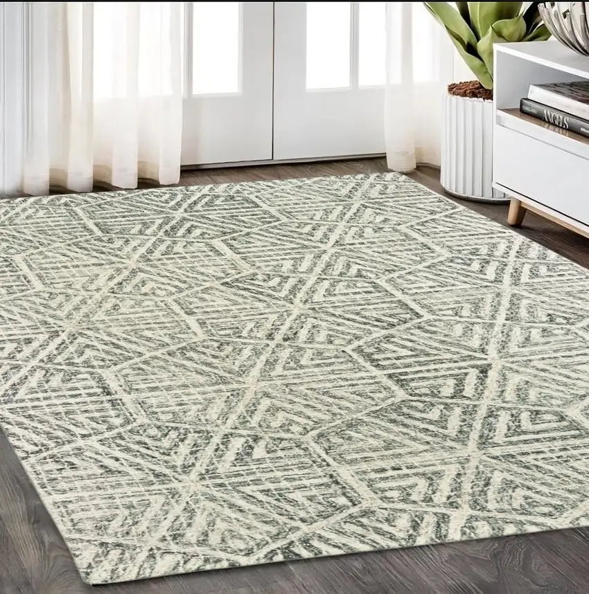 Gray And Ivory Wool Geometric Hand Tufted Area Rug Photo 1