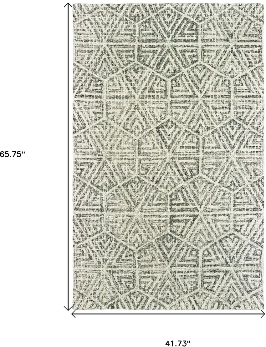 Gray And Ivory Wool Geometric Hand Tufted Area Rug Photo 3