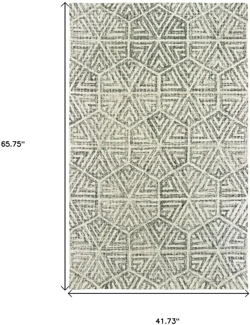 Gray And Ivory Wool Geometric Hand Tufted Area Rug Photo 3