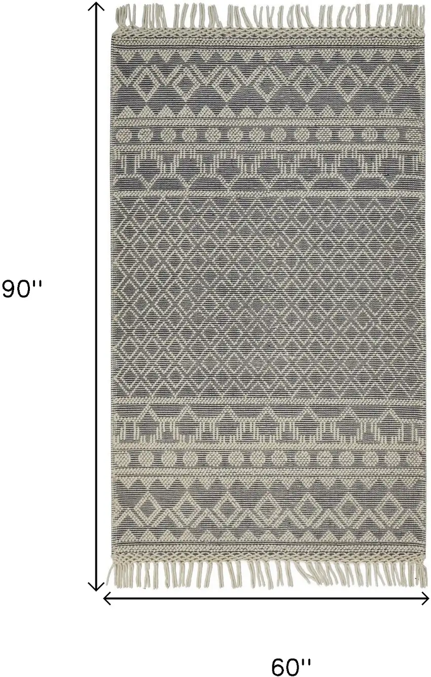 Gray And Ivory Wool Geometric Hand Woven Area Rug With Fringe Photo 10