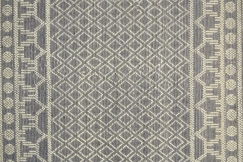 Gray And Ivory Wool Geometric Hand Woven Area Rug With Fringe Photo 5