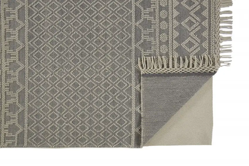Gray And Ivory Wool Geometric Hand Woven Area Rug With Fringe Photo 4