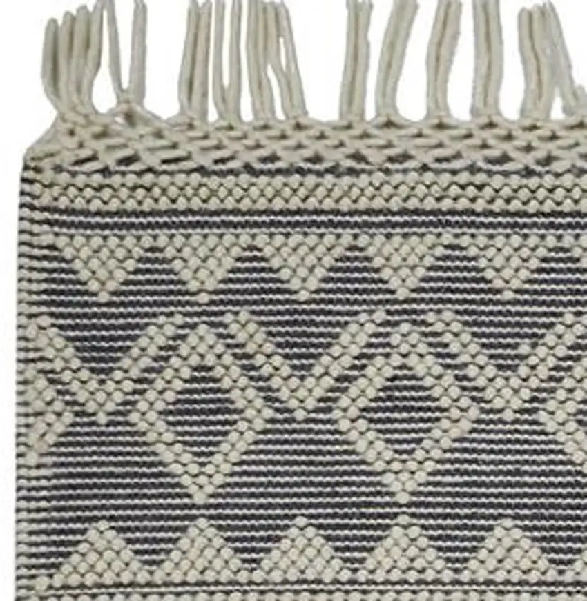 Gray And Ivory Wool Geometric Hand Woven Area Rug With Fringe Photo 3