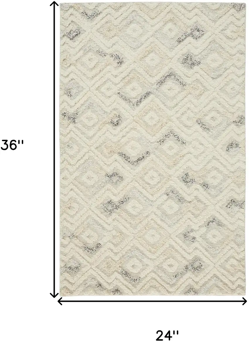 Gray And Ivory Wool Geometric Handmade Area Rug Photo 8