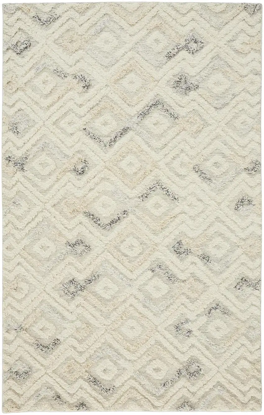 Gray And Ivory Wool Geometric Handmade Area Rug Photo 2