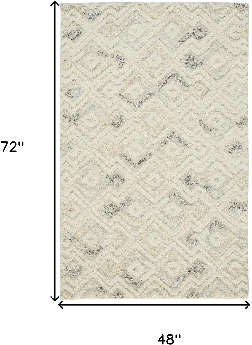 Gray And Ivory Wool Geometric Tufted Handmade Area Rug Photo 8