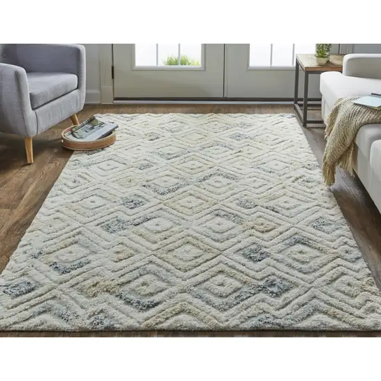 Ivory Gray And Black Wool Geometric Hand Tufted Area Rug Photo 7