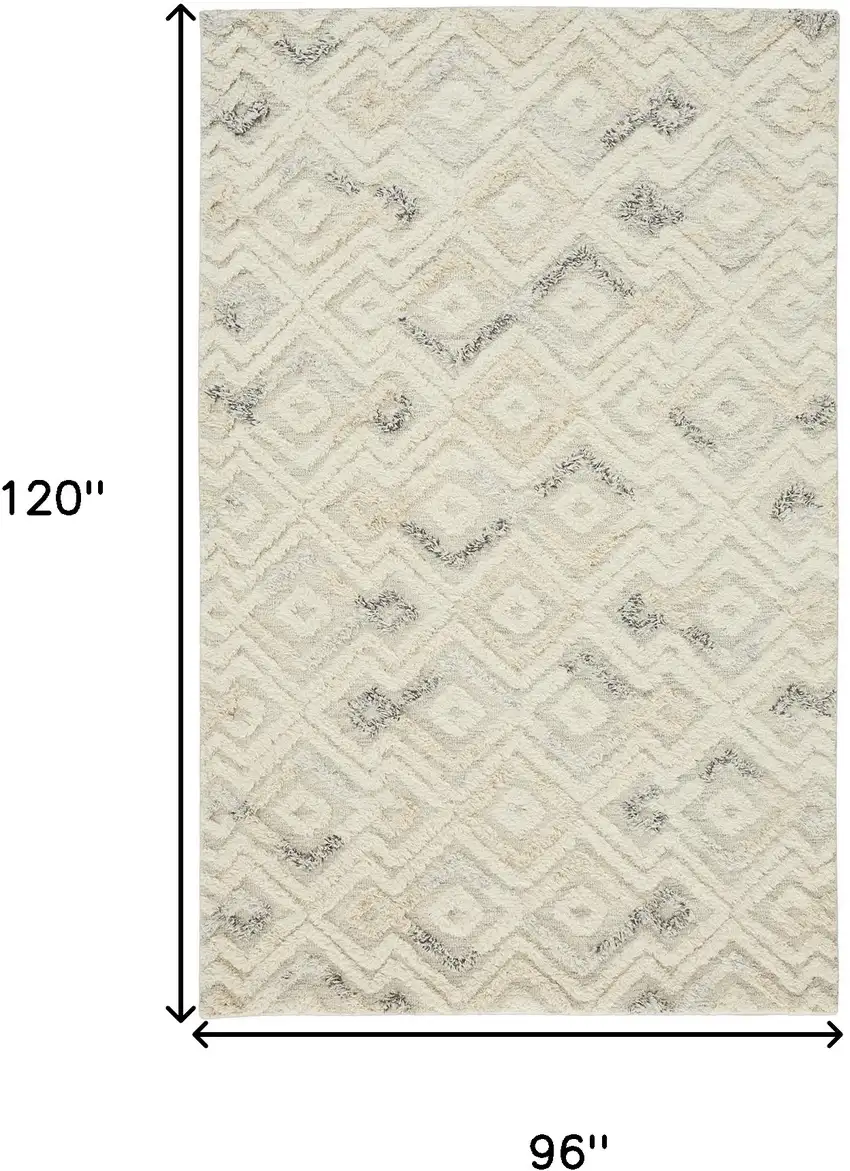 Gray And Ivory Wool Geometric Tufted Handmade Area Rug Photo 8