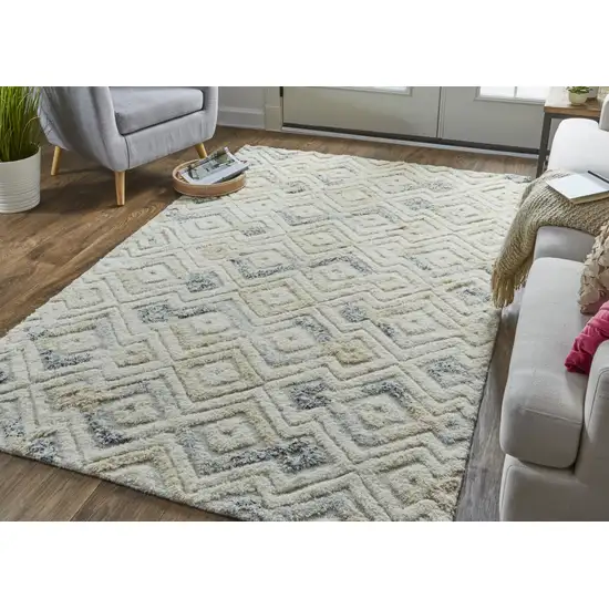 Ivory Gray And Black Wool Geometric Hand Tufted Area Rug Photo 6