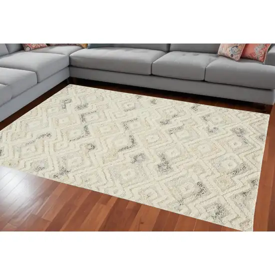Ivory Gray And Black Wool Geometric Hand Tufted Area Rug Photo 1