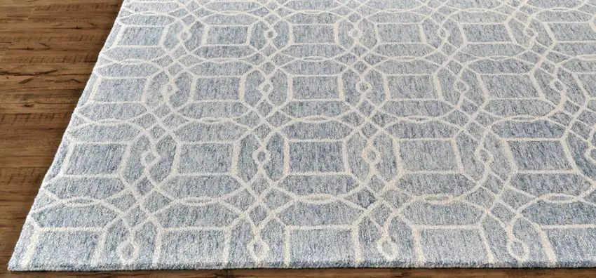 Gray And Ivory Wool Geometric Tufted Handmade Stain Resistant Area Rug Photo 6