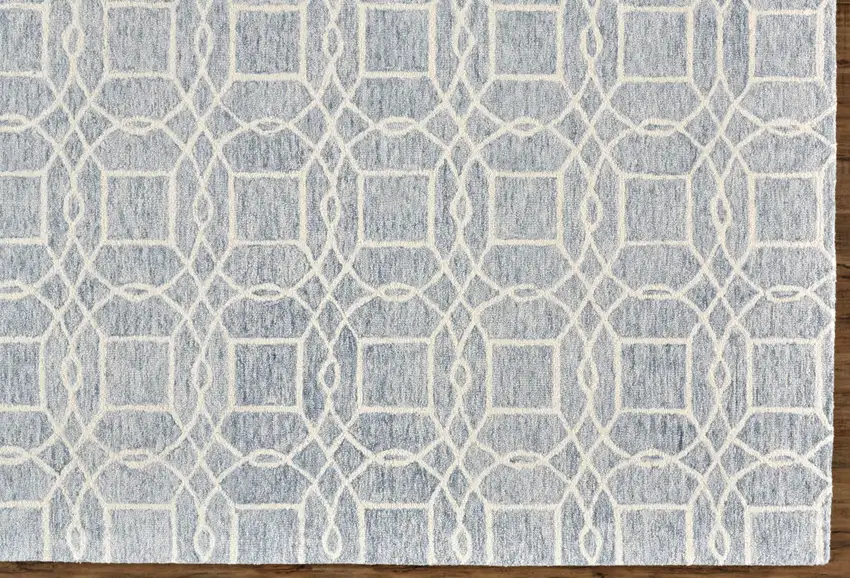 Gray And Ivory Wool Geometric Tufted Handmade Stain Resistant Area Rug Photo 4