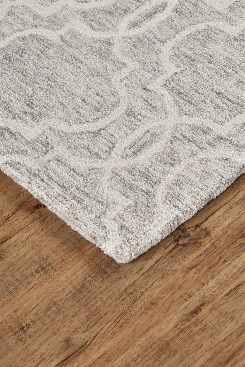Gray And Ivory Wool Geometric Tufted Handmade Stain Resistant Area Rug Photo 6