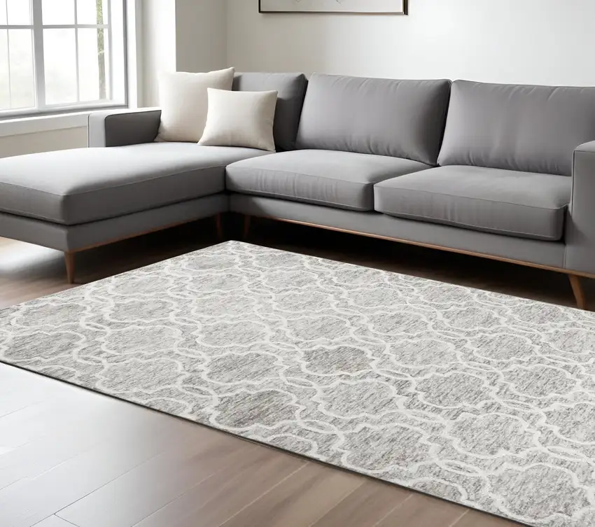 Gray and Ivory Wool Geometric Hand Tufted Area Rug Photo 1