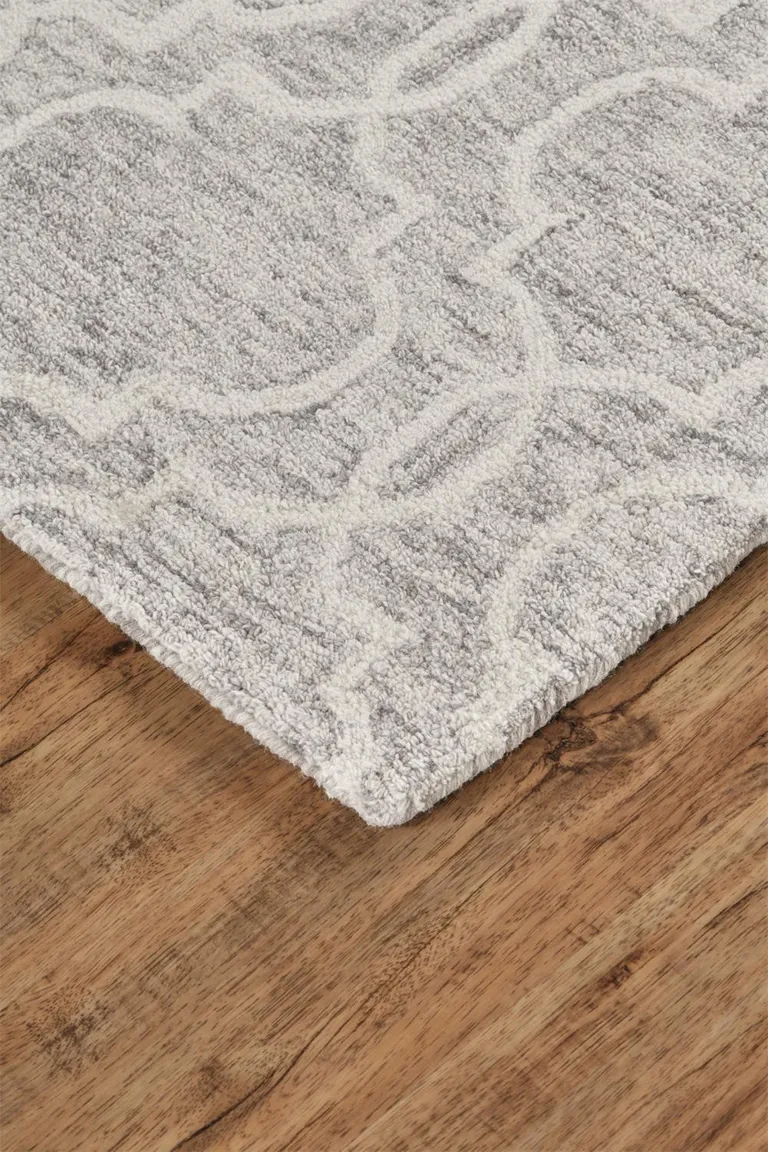 Gray And Ivory Wool Geometric Tufted Handmade Stain Resistant Area Rug Photo 5