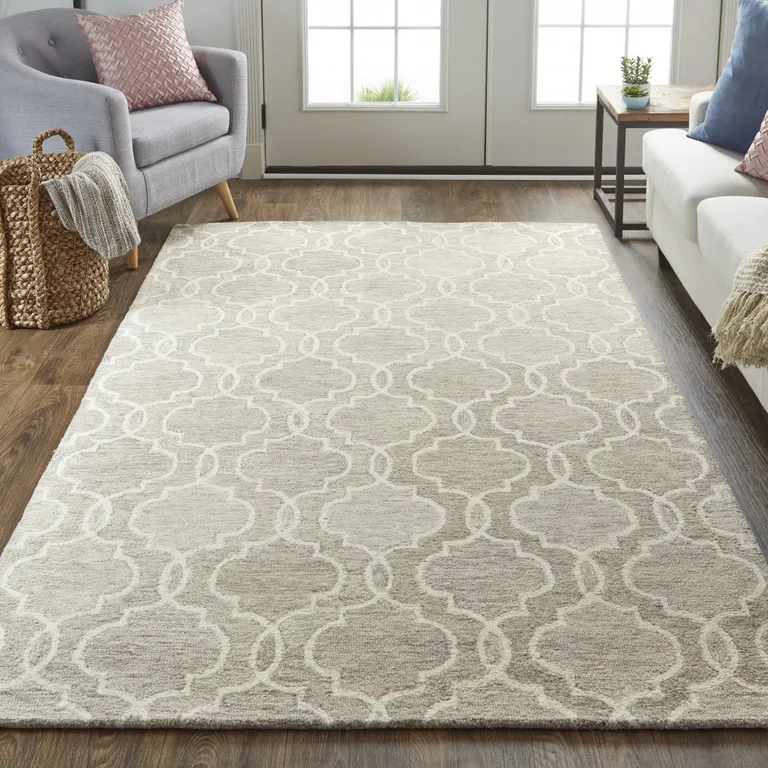 Gray And Ivory Wool Geometric Tufted Handmade Stain Resistant Area Rug Photo 5