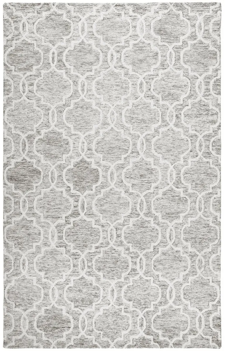 Gray And Ivory Wool Geometric Tufted Handmade Stain Resistant Area Rug Photo 2