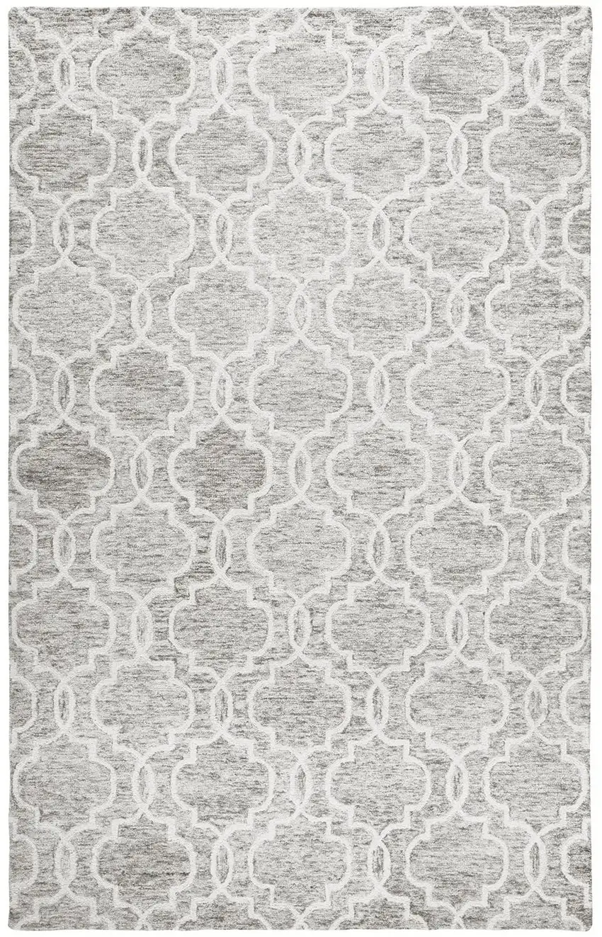Gray And Ivory Wool Geometric Tufted Handmade Stain Resistant Area Rug Photo 1