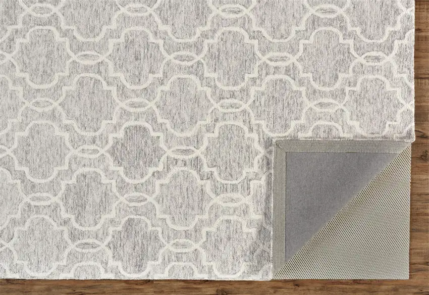 Gray And Ivory Wool Geometric Tufted Handmade Stain Resistant Area Rug Photo 7