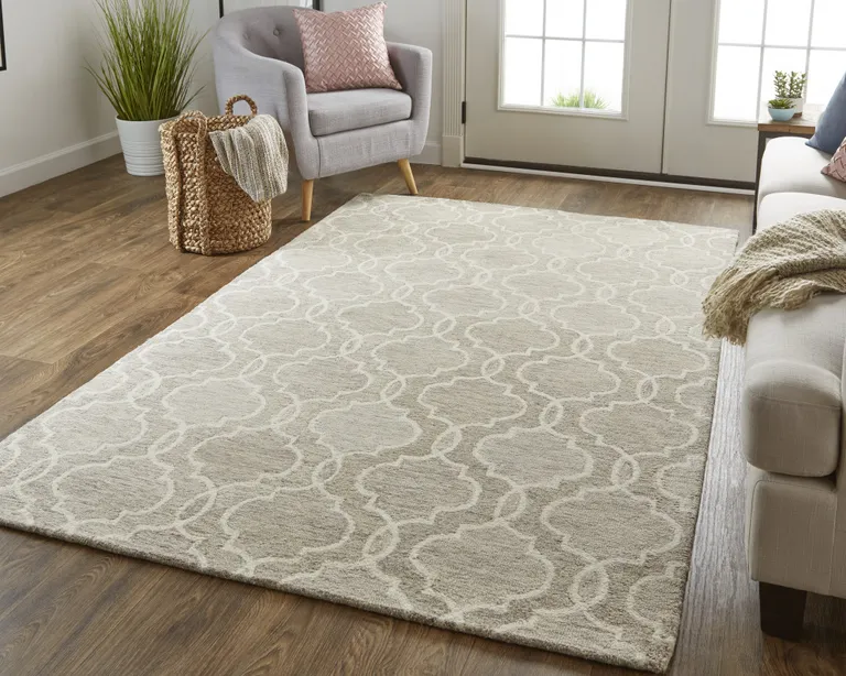 Gray And Ivory Wool Geometric Tufted Handmade Stain Resistant Area Rug Photo 4