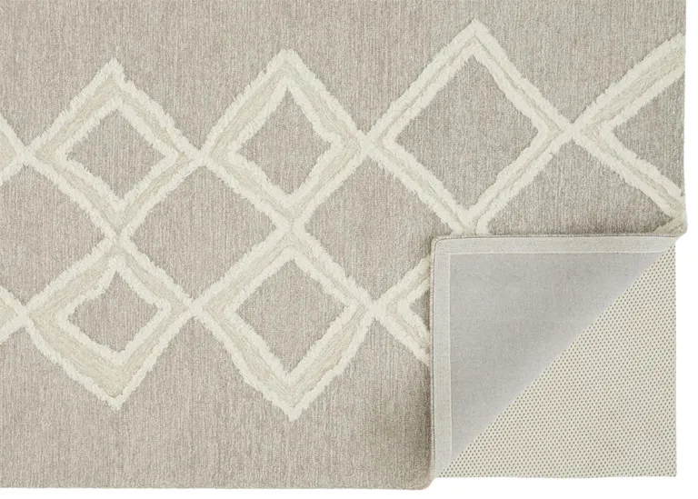 Gray And Ivory Wool Geometric Tufted Handmade Stain Resistant Area Rug Photo 5