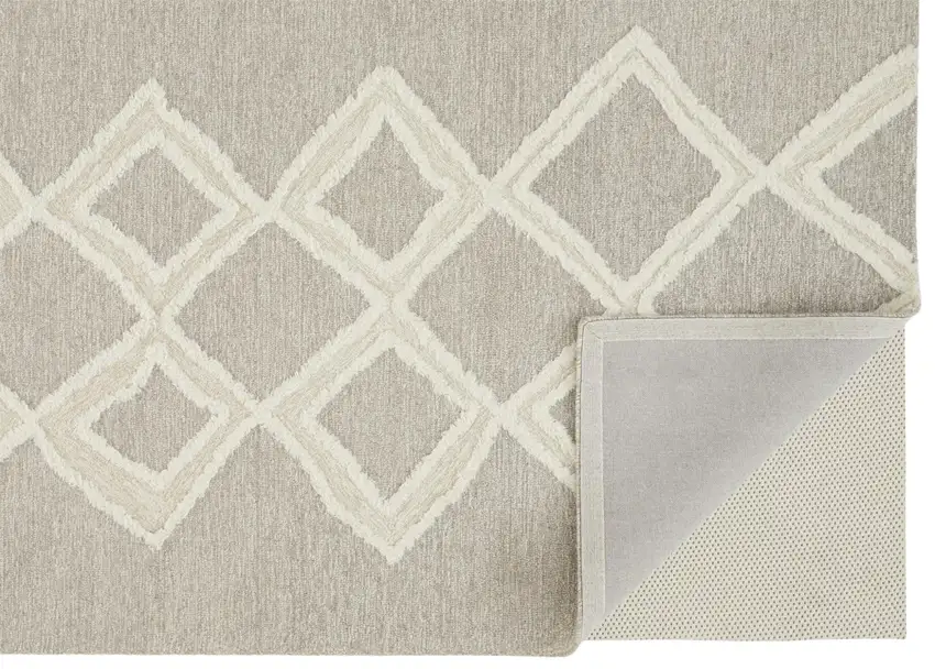 Gray And Ivory Wool Geometric Tufted Handmade Stain Resistant Area Rug Photo 4