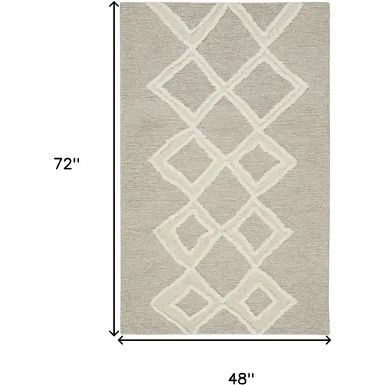 Gray And Ivory Wool Geometric Tufted Handmade Stain Resistant Area Rug Photo 3