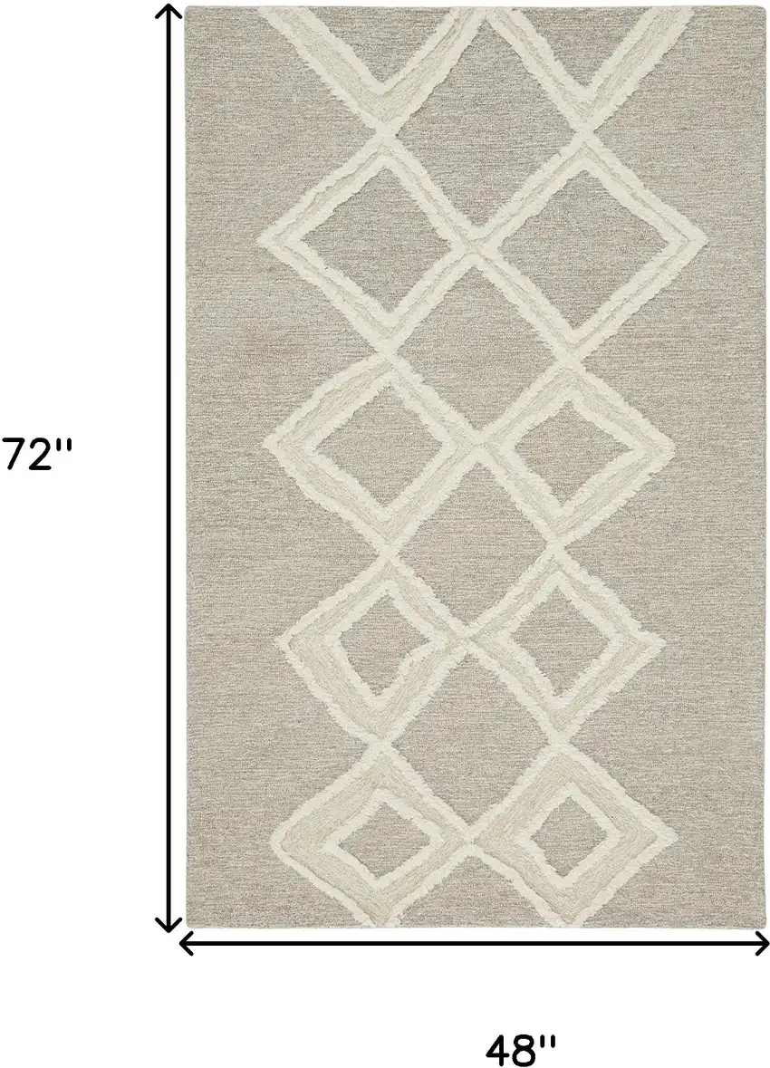 Gray And Ivory Wool Geometric Tufted Handmade Stain Resistant Area Rug Photo 3