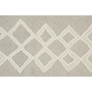 Photo of Gray And Ivory Wool Geometric Tufted Handmade Stain Resistant Area Rug