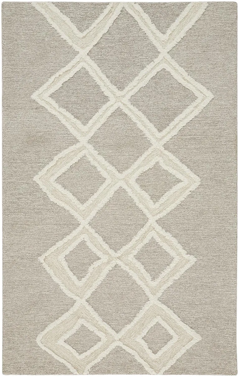 Gray And Ivory Wool Geometric Tufted Handmade Stain Resistant Area Rug Photo 4
