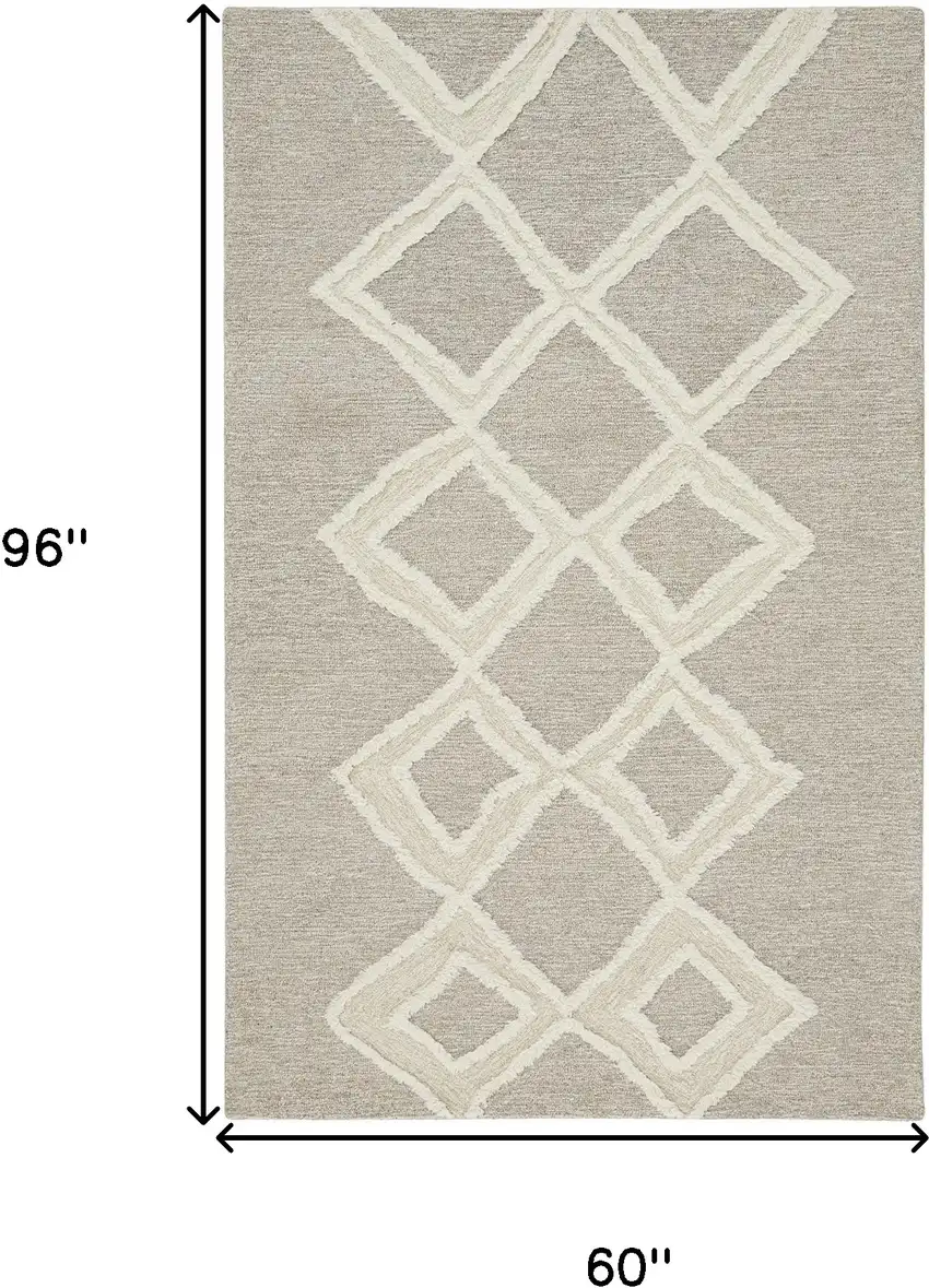Gray And Ivory Wool Geometric Tufted Handmade Stain Resistant Area Rug Photo 10