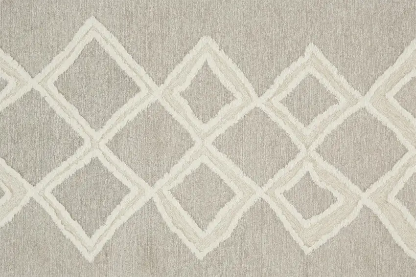 Gray And Ivory Wool Geometric Tufted Handmade Stain Resistant Area Rug Photo 9