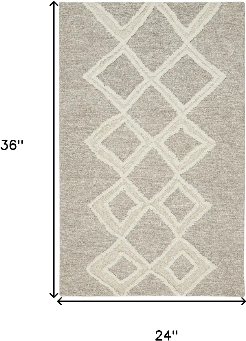 Gray And Ivory Wool Geometric Tufted Handmade Stain Resistant Area Rug Photo 10