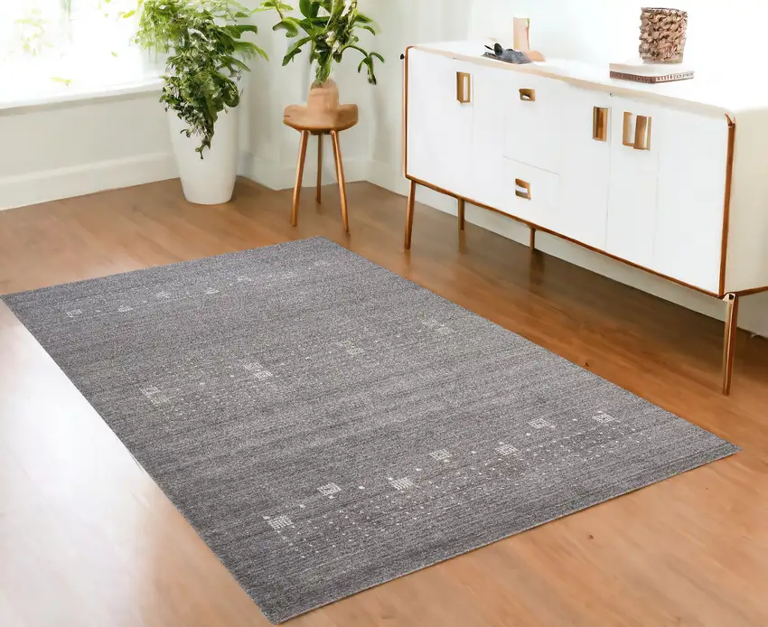 Gray And Ivory Wool Hand Knotted Stain Resistant Area Rug Photo 1