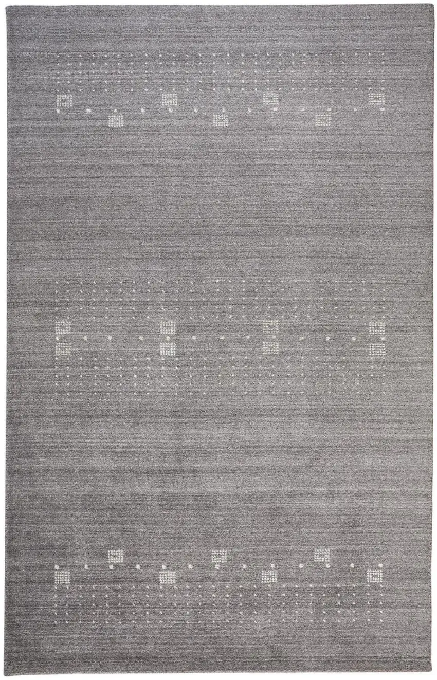 Gray and Ivory Wool Oriental Shag Hand Knotted Area Rug Photo 8