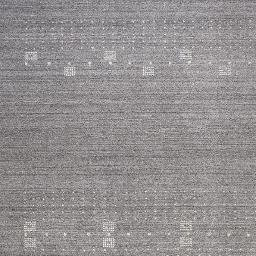 Gray and Ivory Wool Oriental Shag Hand Knotted Area Rug Photo 3