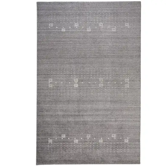 Gray and Ivory Wool Oriental Shag Hand Knotted Area Rug Photo 1