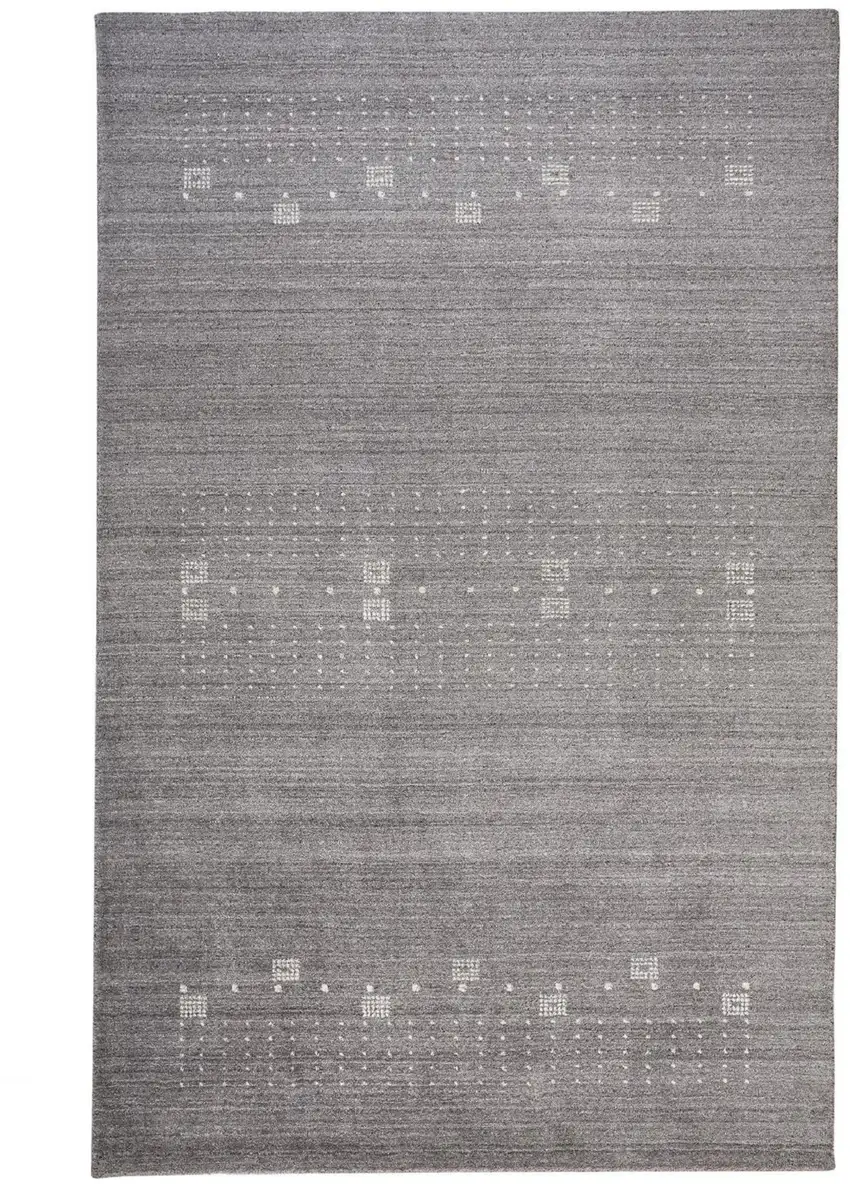 Gray and Ivory Wool Oriental Shag Hand Knotted Area Rug Photo 1