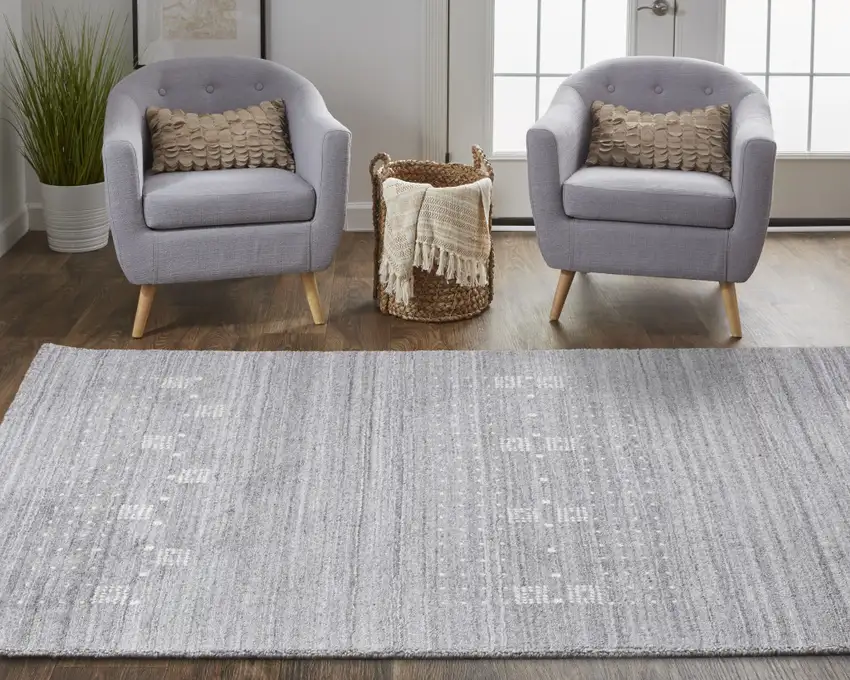 Gray And Ivory Wool Hand Knotted Stain Resistant Area Rug Photo 7