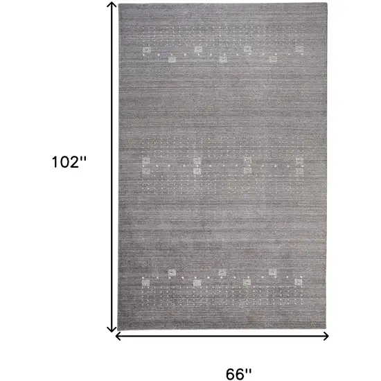 Gray And Ivory Wool Oriental Shag Hand Knotted Area Rug Photo 8